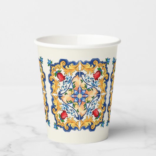Sicilian Majolica Colorful Tile Pattern Papieren Bekers (Links)