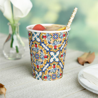 Sicilian Majolica Colorful Tile Pattern Papieren Bekers