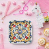 Sicilian Majolica Colorful Tile Pattern Papieren Bordje (Feest)