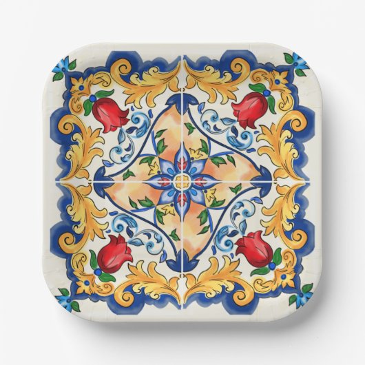Sicilian Majolica Colorful Tile Pattern Papieren Bordje (Voorkant)