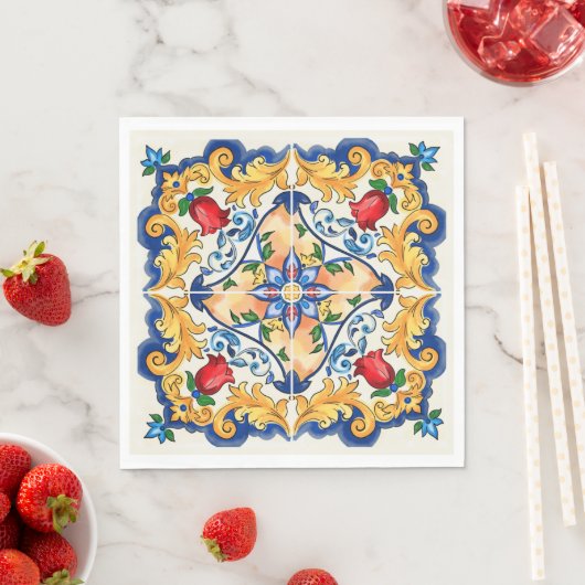 Sicilian Majolica Colorful Tile Pattern Servet (Insitu)
