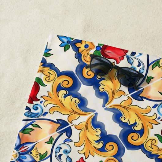 Sicilian Majolica Colorful Tile Pattern Strandlaken (In situ)