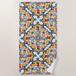 Sicilian Majolica Colorful Tile Pattern Strandlaken