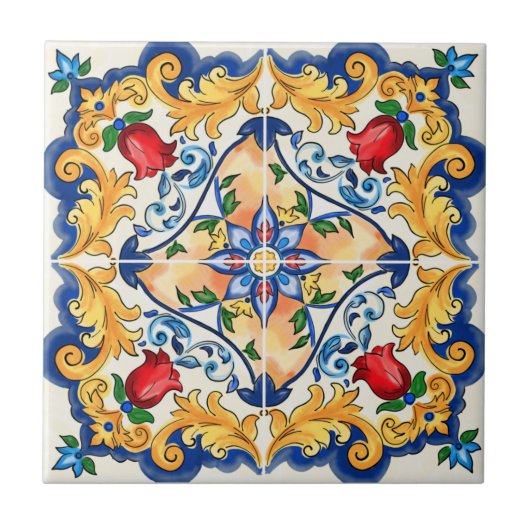 Sicilian Majolica Colorful Tile Pattern Tegeltje (Voorkant)