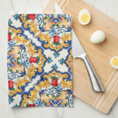 Sicilian Majolica Colorful Tile Pattern Theedoek (Quarter Fold)