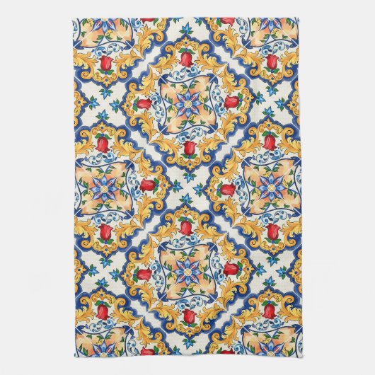 Sicilian Majolica Colorful Tile Pattern Theedoek (Verticaal)