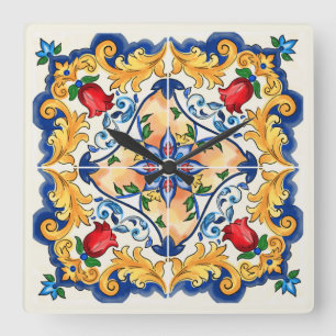 Sicilian Majolica Colorful Tile Pattern Vierkante Klok