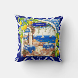 Sicilian Mediterranean majolica citrus blue tiles Kussen