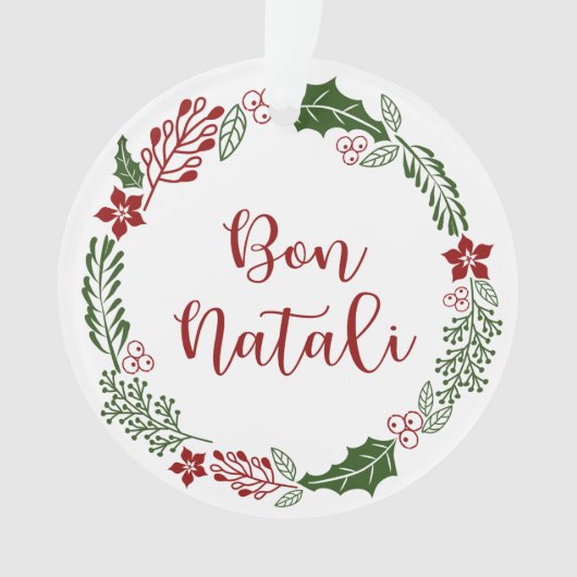 Sicilian Merry Kerstmis Wreath, Bon Natali Ornament (voorkant)