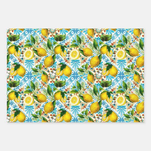 Sicilian style, summer art, lemons Inpakpapier Vel (Voorkant 3)