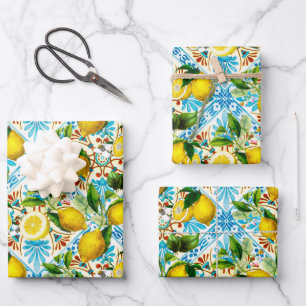  Sicilian style, summer art, lemons   Inpakpapier Vel