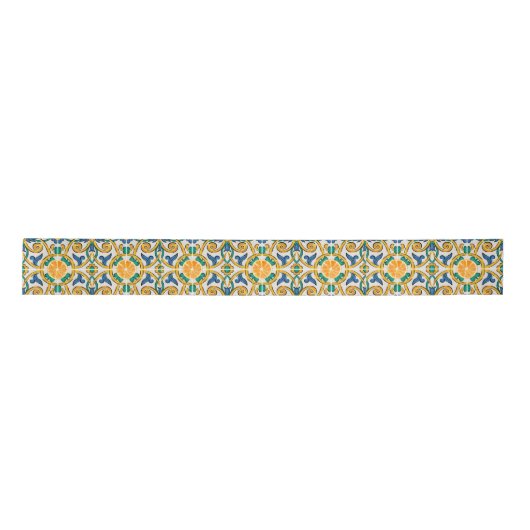 Sicilian Tile and Oranges on White Satijnen Lint (Voorkant)