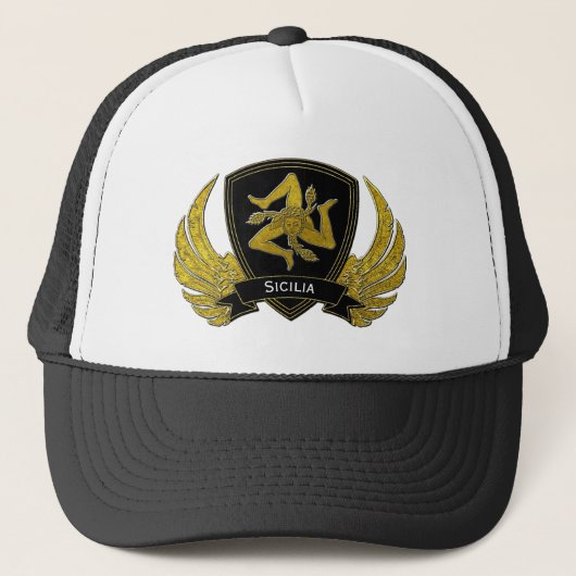 Sicilian Trinacria Black Gold Trucker Pet (Voorkant)