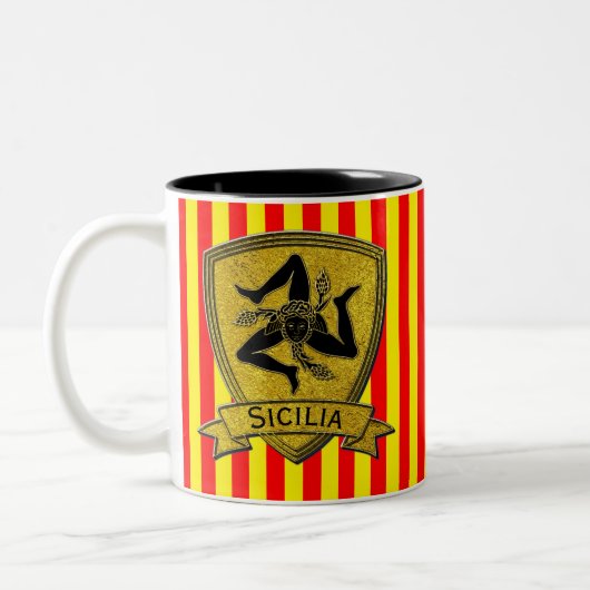 Sicilian Trinacria Black & Gold Tweekleurige Koffiemok (Links)
