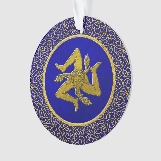 Sicilian Trinacria Blue en Gold Ornament (voorkant)
