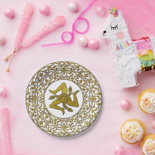 Sicilian Trinacria en Filigree Papieren Bordje (Feest)