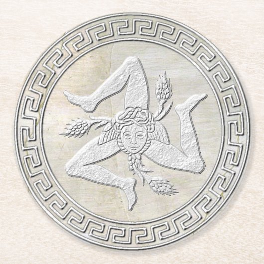 Sicilian Trinacria Fresco Kijk uit Ronde Kartonnen Onderzetter (Voorkant)