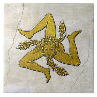 Sicilian Trinacria Gold op Fresco Pattern Tegeltje