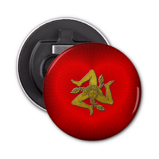 Sicilian Trinacria Gold Red Heart Button Flesopener (Voorkant)