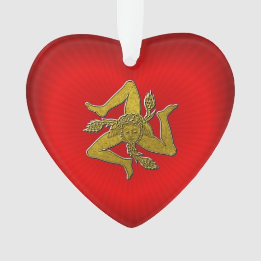 Sicilian Trinacria Gold Red Heart Ornament (voorkant)