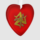 Sicilian Trinacria Gold Red Heart Ornament (voorkant)