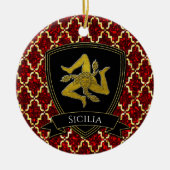 Sicilian Trinacria Gold Red Keramisch Ornament (Voorkant)