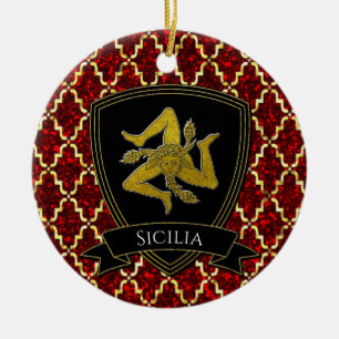 Sicilian Trinacria Gold Red Keramisch Ornament