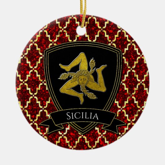 Sicilian Trinacria Gold Red Keramisch Ornament (Voorkant)