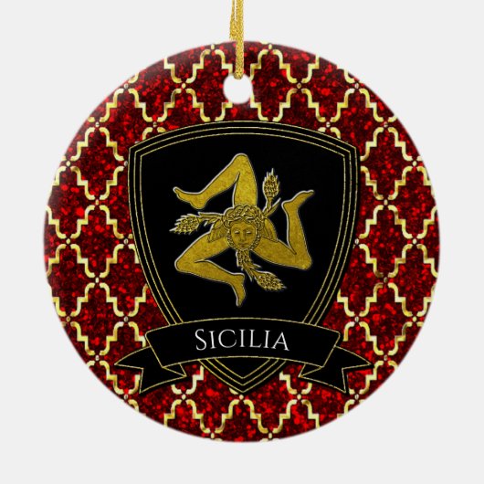 Sicilian Trinacria Gold Red Keramisch Ornament (Achterkant)
