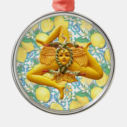 Sicilian Trinacria Italian Pride Lemons on Blue  Metalen Ornament (Voorkant)