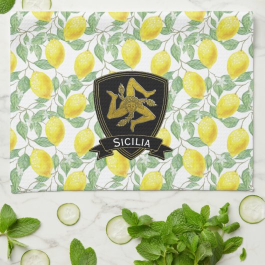 Sicilian Trinacria Lemon Pattern personaliseert Theedoek (Gevouwen)