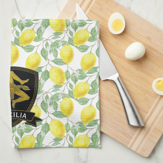 Sicilian Trinacria Lemon Pattern personaliseert Theedoek (Quarter Fold)