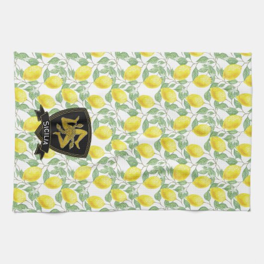Sicilian Trinacria Lemon Pattern personaliseert Theedoek (Horizontaal)