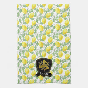 Sicilian Trinacria Lemon Pattern personaliseert Theedoek