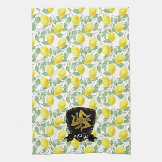 Sicilian Trinacria Lemon Pattern personaliseert Theedoek (Verticaal)