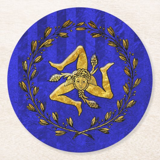 Sicilian Trinacria Olive WreatBlue Stripe Ronde Kartonnen Onderzetter (Voorkant)