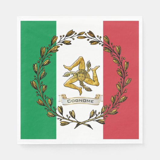 Sicilian Trinacria Olive Wreath Flag personalisere Servet (Voorkant)