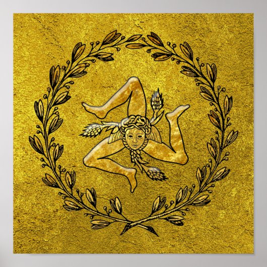 Sicilian Trinacria Olive Wreath in Gold Poster (Voorkant)