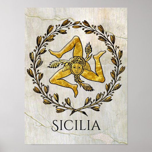 Sicilian Trinacria Olive Wreath Jouw tekst Poster (Voorkant)