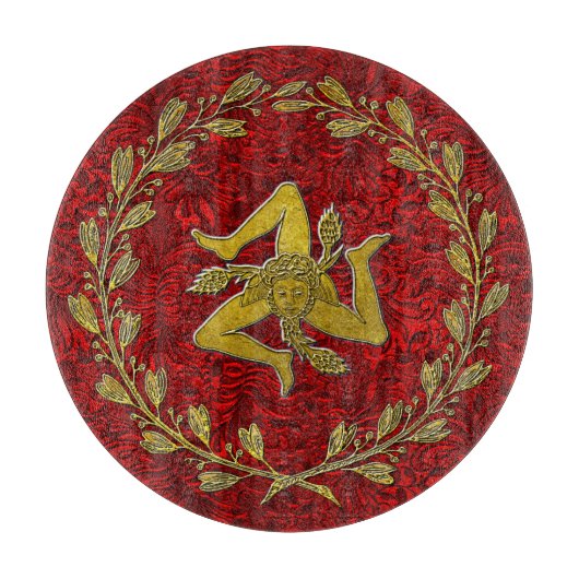 Sicilian Trinacria Olive Wreath Patina Background Snijplank (Voorkant)