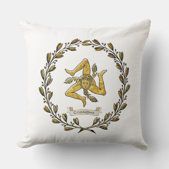 Sicilian Trinacria Olive Wreath Personalize Buitenkussen (Voorkant)