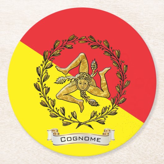 Sicilian Trinacria Olive Wreath Personalize Ronde Kartonnen Onderzetter (Voorkant)