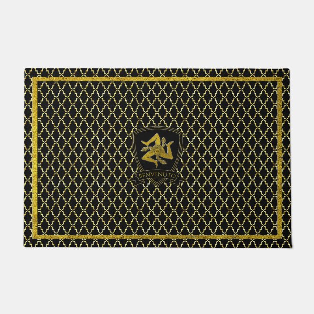 Sicilian Trinacria Quatrefoil Doormat Deurmat (Voorkant)