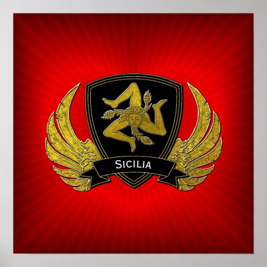 Sicilian Trinacria Shield Wings Heart Poster (Voorkant)