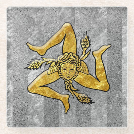 Sicilian Trinacria Silver Stripe Glazen Onderzetter (Voorkant)