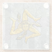 Sicilian Trinacria Silver Stripe Glazen Onderzetter (Achterkant)