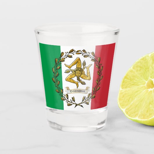 Sicilian Trinacria, uw familienaam Shot Glas (Voorkant)