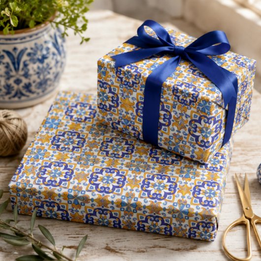 Sicilian Vibrant Majolica Scrollwork Mediterranean Cadeaupapier