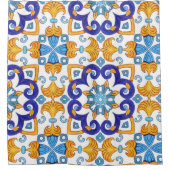 Sicilian Vibrant Majolica Scrollwork Mediterranean Douchegordijn (Voorkant)