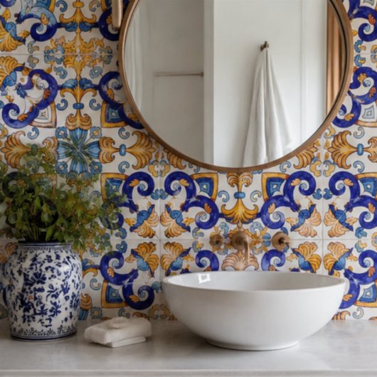 Sicilian Vibrant Majolica Scrollwork Mediterranean Tegeltje